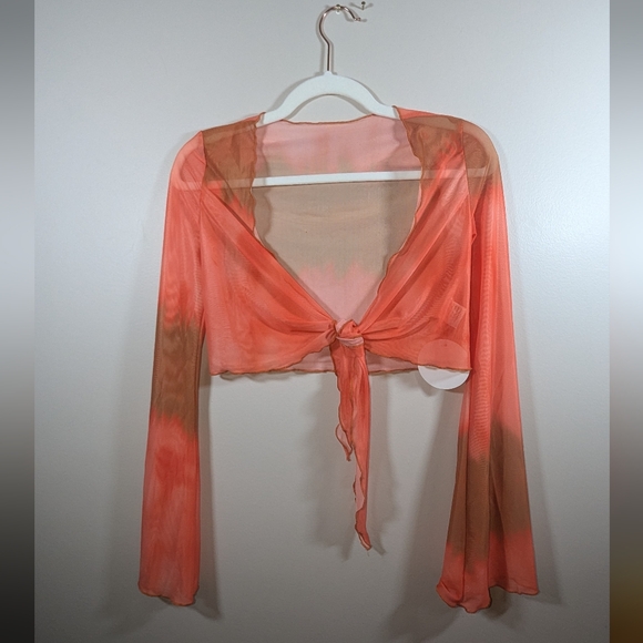 Sheer tie up crop with bell sleeves - Picture 2 of 4